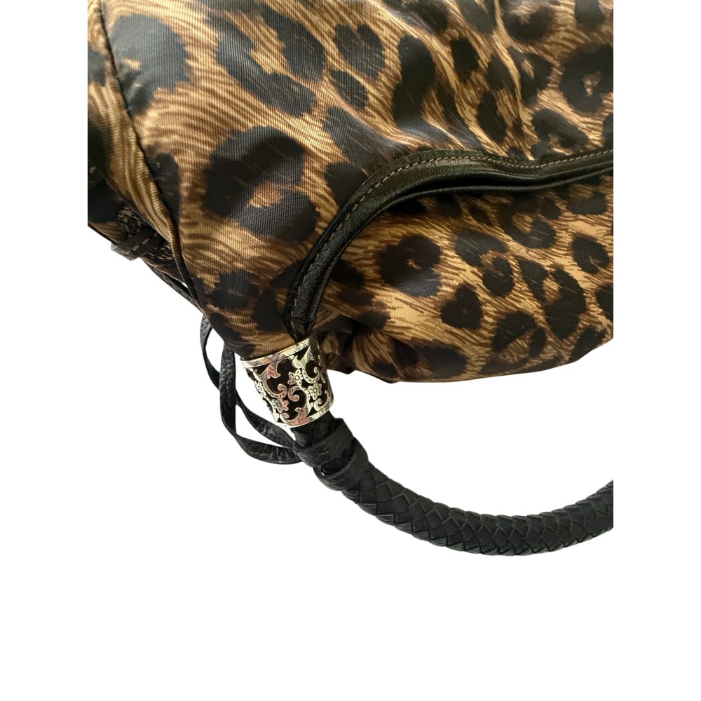VTG Brighton Leopard Print Nylon Hobo Bag Braided Leather Handle Silver Y2K - Picture 7 of 16